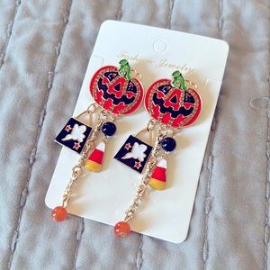 Halloween Pumpkin Jack-o-lantern Bling Dangle Earrings 🎃👻
